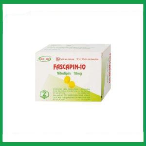 Thuốc Fascapin 10 Nifedipin dự phòng đau thắt ngực, cao huyết áp (10 vỉ x 10 viên)