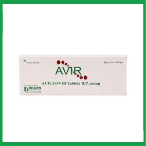 Thuốc Avir 200mg Brawn điều trị nhiễm Herpes simplex, Varicella zoster (5 vỉ x 5 viên)