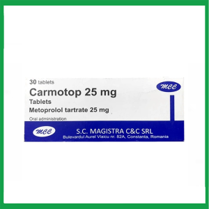 Thuốc Carmotop 25mg Magistra C&C điều trị tăng huyết áp, đau thắt ngực (Hộp 3 vỉ x 10 viên)